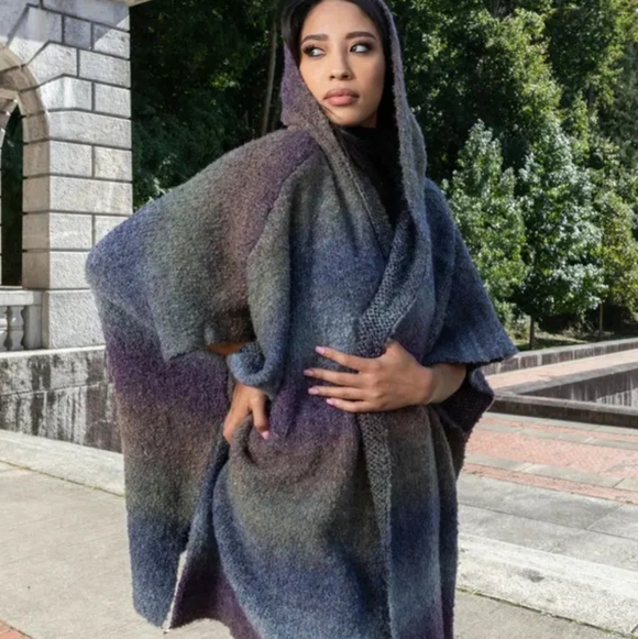 Free people + SAACHI Hooded Ombre Blue Poncho/Kimono Cardigan Size OS NWT$232 - Picture 12 of 15